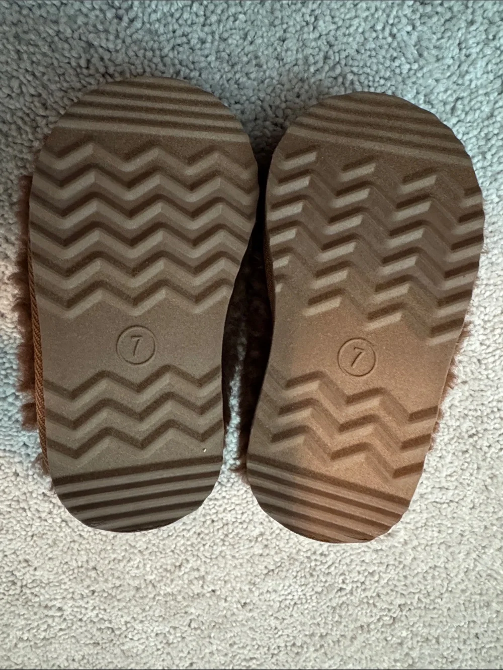 Target Brown Fuzzy Slip-On Kids Slippers with Cream Trim